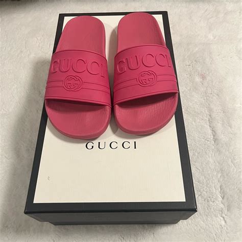 gucci pursuit logo-embossed slides|gucci slide sandals.